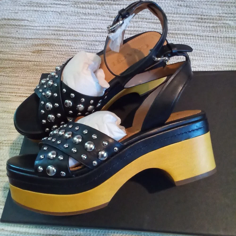 COACH ASTOR STUDDED CLOG Platform Sandal / Black/ Size : 5 1/2 - Picture 2 of 6